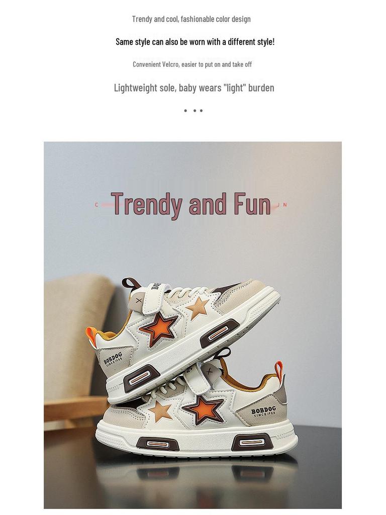 Bobodou Boys' 2025 Autumn Waterproof Leather Sneakers