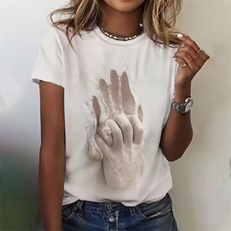 2025 Fashion New Flower Net Pattern Women's T-shirt Exquisite 3D Printed T-shirt Summer Extra Large Short Sleeve Round Neck Top