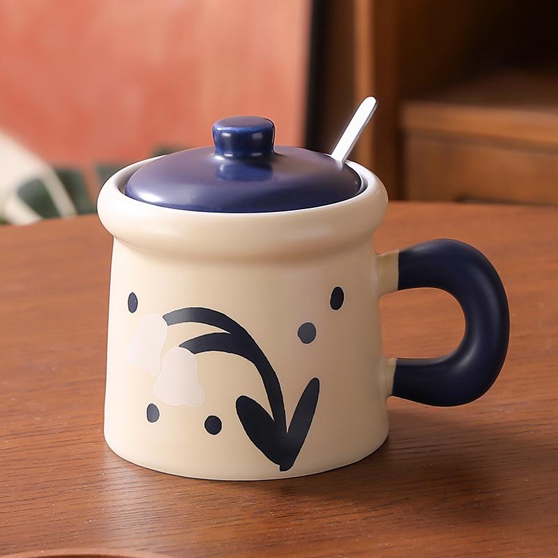 Underglaze color with lid ceramic mug coffee cup women high value office drinking cup women Internet celebrity water cup