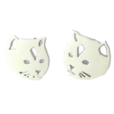 [Q0990] - Silver 'Cats' Handmade Earrings - 11x11 Mm