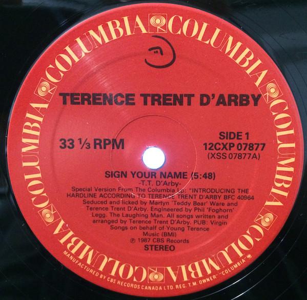 Виниловая пластинка TERENCE TRENT DARBY  Sign Your Name 12CXP07877 Columbia 1987 Канада Танцевальная Электроника Б/у