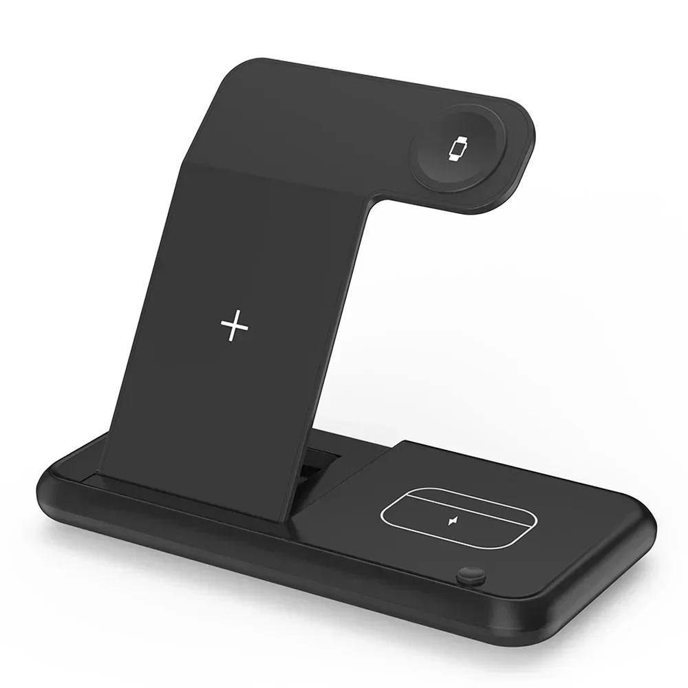 

3 в 1 складная беспроводная зарядная подставка со светодиодом для iPhone 16 15 Pro Max Xiaomi 14 15 Huawei Samsung Galaxy S23 Ultra Watch Headphone чёрный