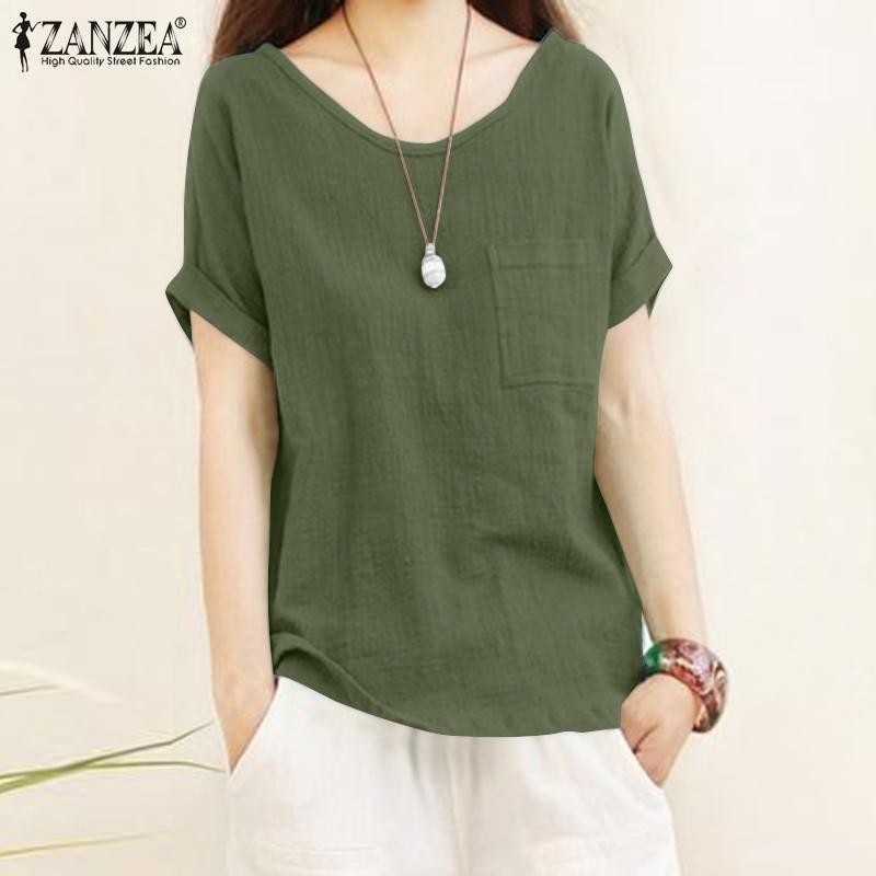 

ZANZEA Женщины O-образный вырез Короткий рукав Футболка Сплошной цвет Лето Повседневная блузка Топы