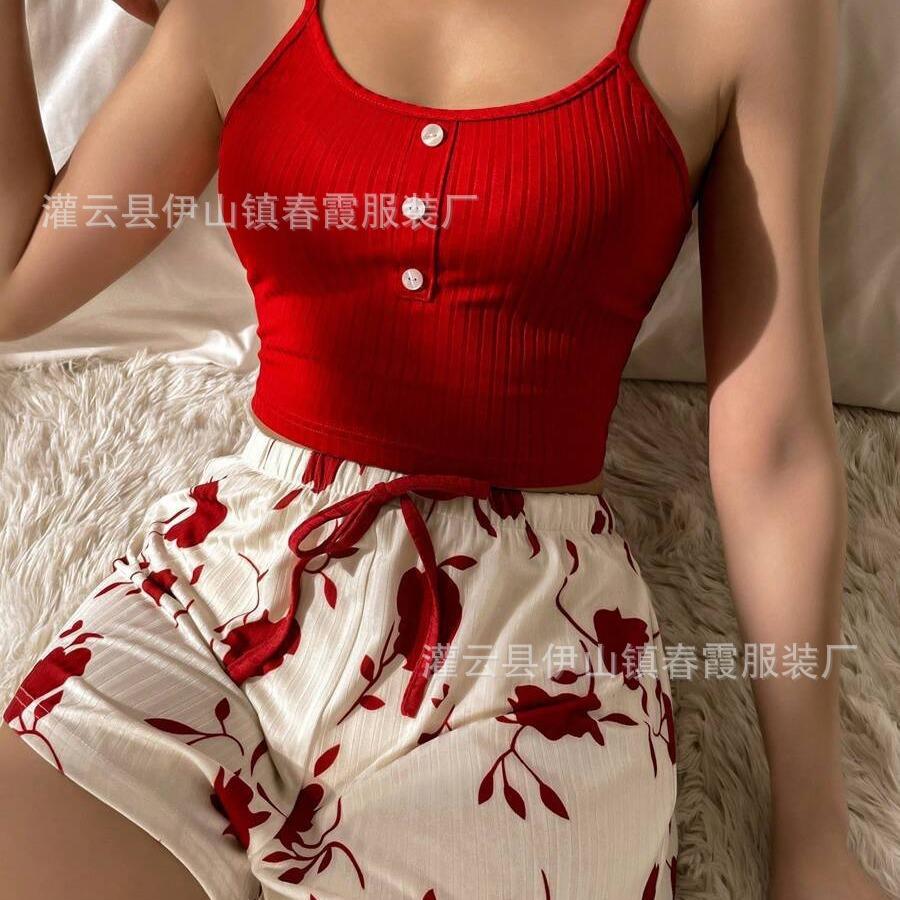2026 popular European and American pajamas set cute shorts loungewear women s summer thin pure desire suspenders S