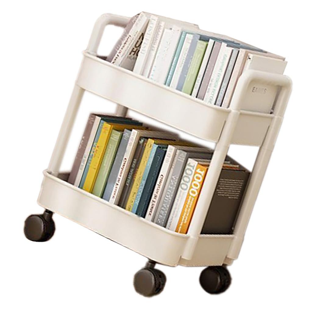 Plastic Rolling Cart 2 Layers White with Hook Stable Mobile Utility Cart for Living Room Bedroom