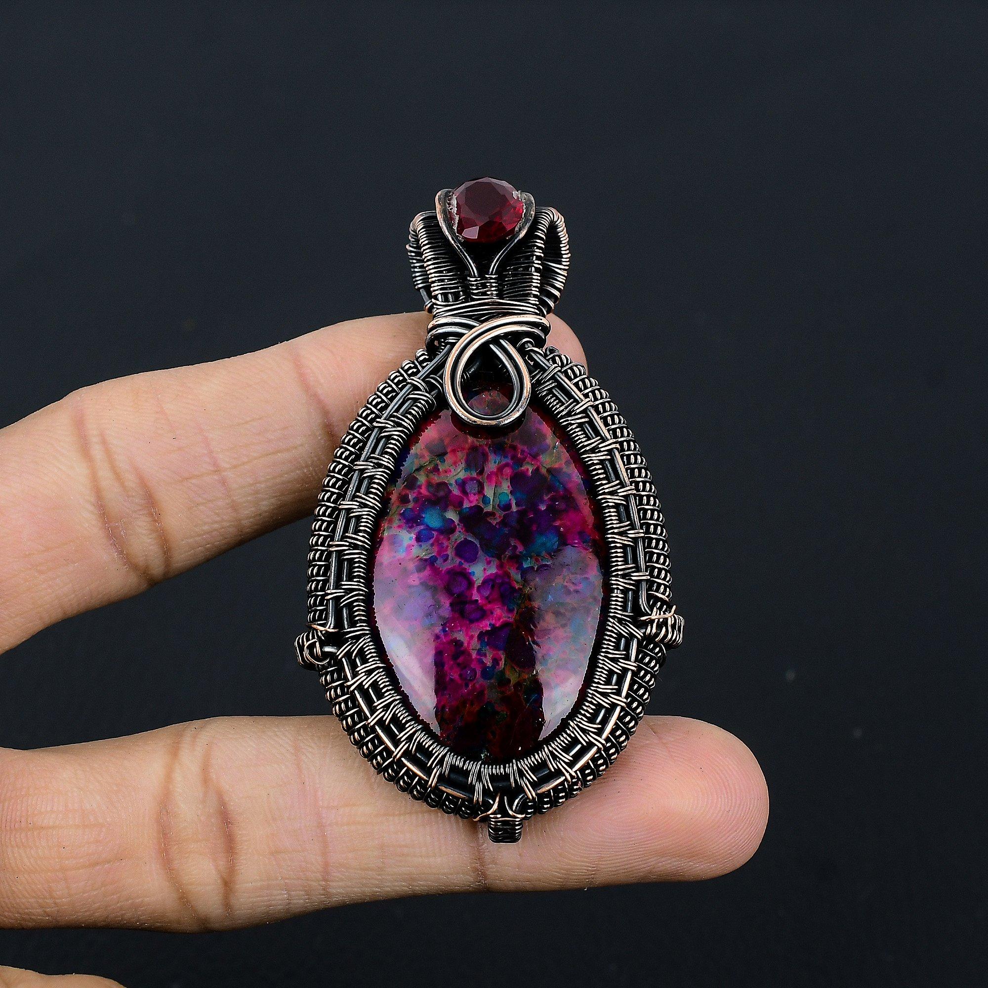 

Кулон из лабрадорита с мульти-иризацией, ювелирное изделие из драгоценного камня, кулон, оплетенный медной проволокой 999 пробы, подарок для женщин, кулон ручной работы 2.55 Inches