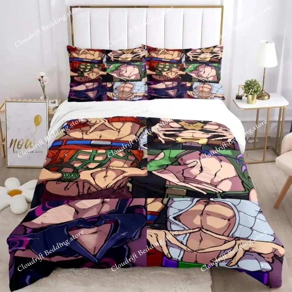 JOJO Anime Print Three Piece Bedding Set Fashion Article Boys Or Adults For Beds Quilt Covers Pillowcases Bedding Set Gift026