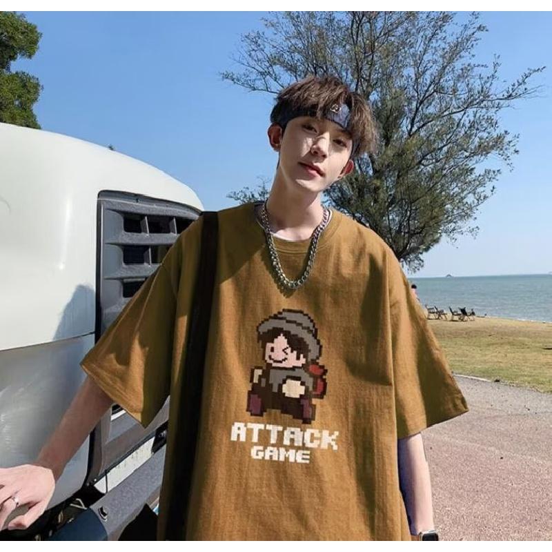 Meeste lühikeste varrukatega T-särgid Graafilise trükiga kirjaga Poolvarrukatega T-särgid Pullover T-särk Juhuslik T-särk Meeste Korea Vabaaja Kaela Retro Topid
