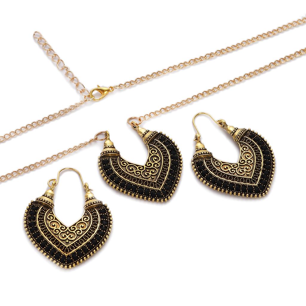 Vintage Ethnic Gold Color Drop Earrings Necklace for Women Heart Shape Statement Earrings Bohemian Rope Wrap Zircon Bijoux