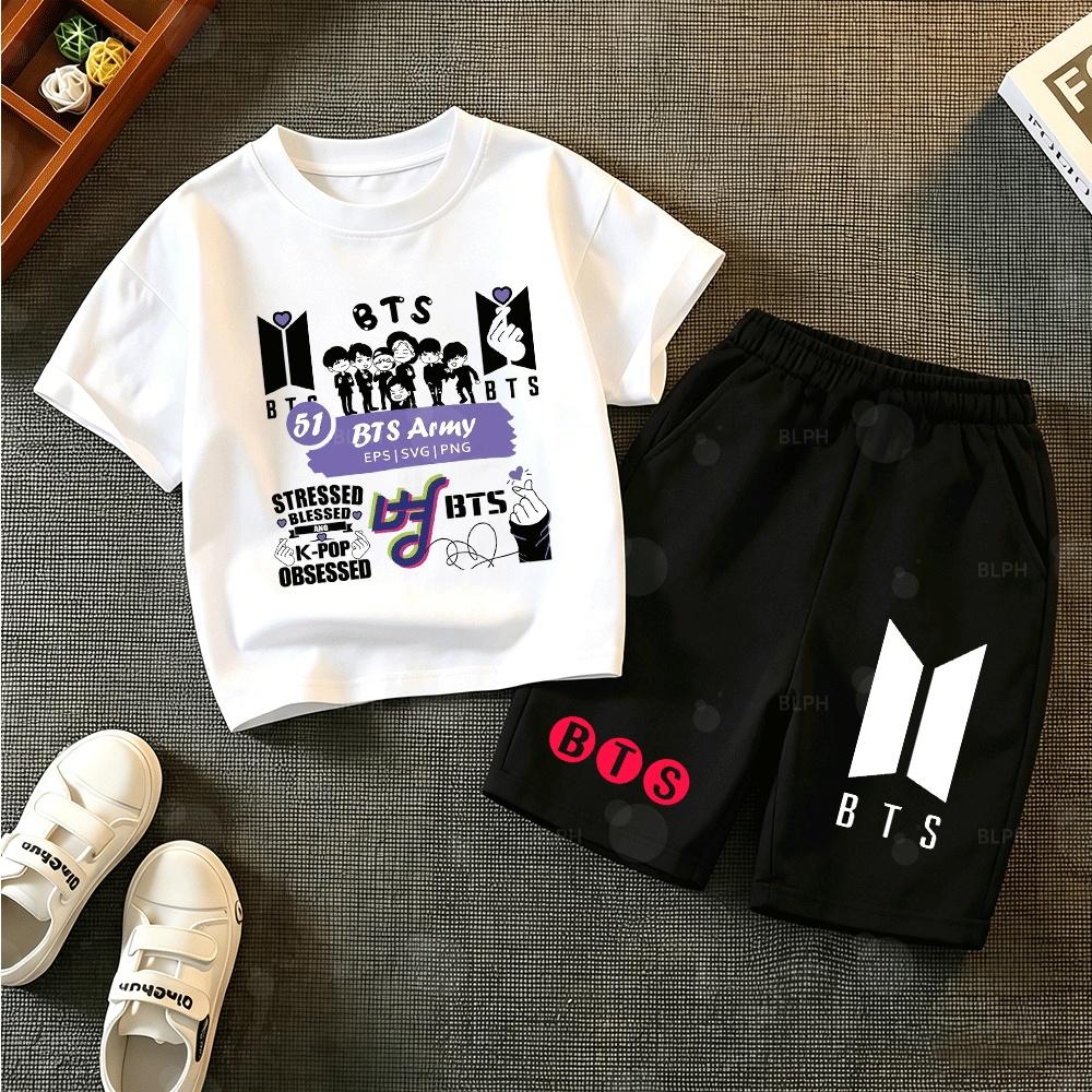 Niedliches Kurzarm-T-Shirt-Set mit Cartoon-Print, geeignet für den Alltag 150
