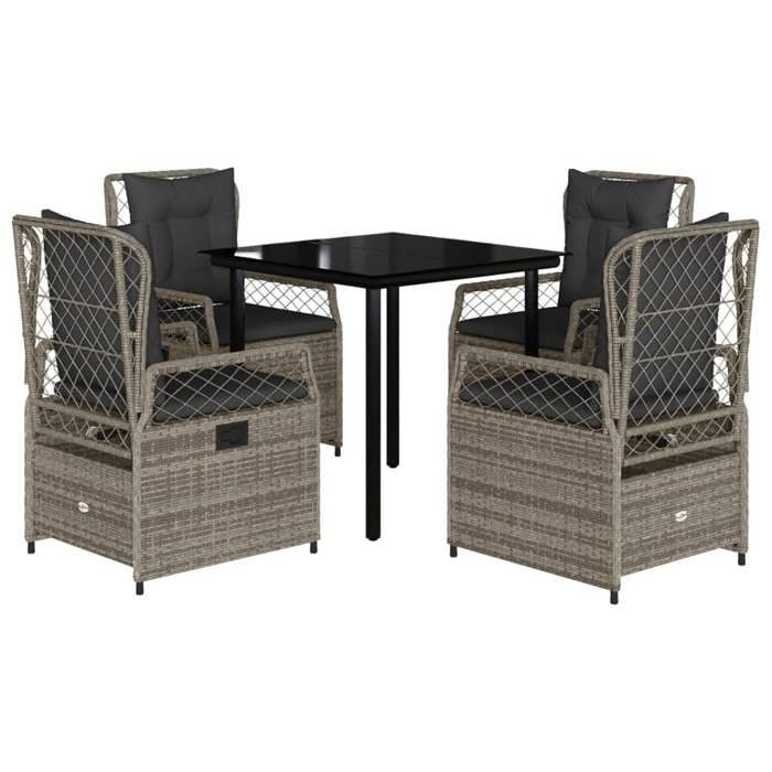 VidaXL Garden Dining Set 5 Pcs Grey Cushions Wicker 3262993