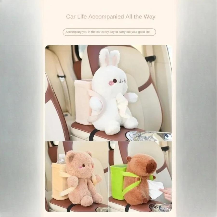 Vehicle Tissue Box Holder Plush Cute Car Armrest Compartment Paper Extraction Storage