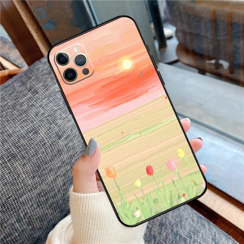 Korean Sunset Scenery Phone Case For iPhone 16 15 14 13 12 11 Pro Max 12 13 mini XR 15 16 Plus 16e Cover Shell
