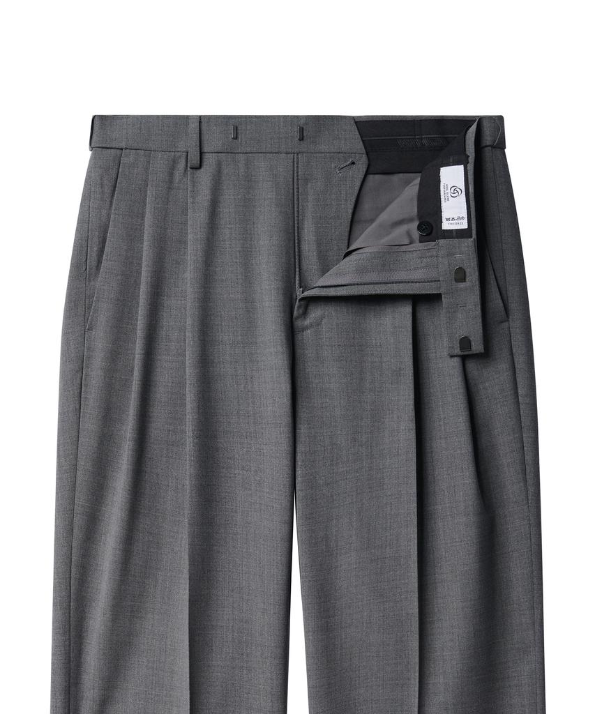 MUSINSA STANDARD Summer Wool Two-Tuck Wide Hidden Elastic Waist Slacks [Medium Gray]