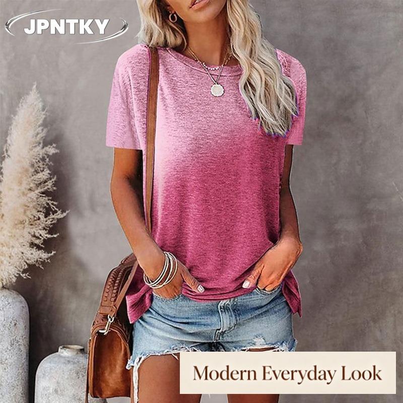 JPNTKY Women's Fashion Casual O-Neck Short Sleeve Blouses & Shirts