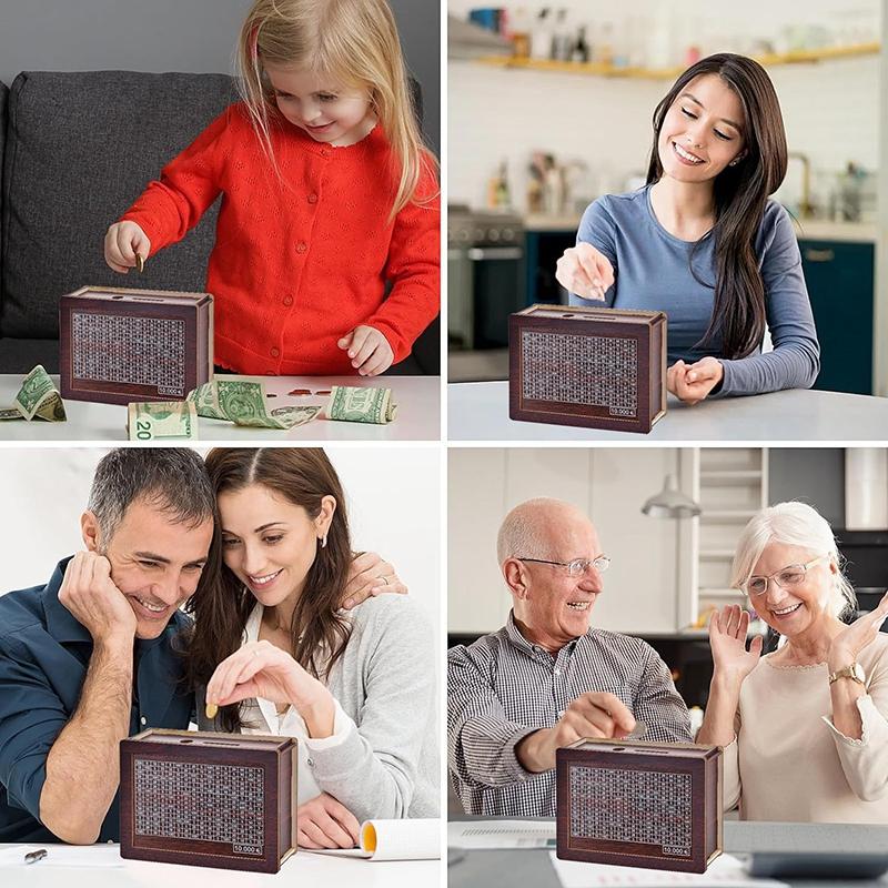 Pușculiță din lemn de 1000/3000/5000/10000 de euro Pușculiță cu bani reutilizabil cu cutii pentru scopuri de economisire și numere Seif pentru numerar