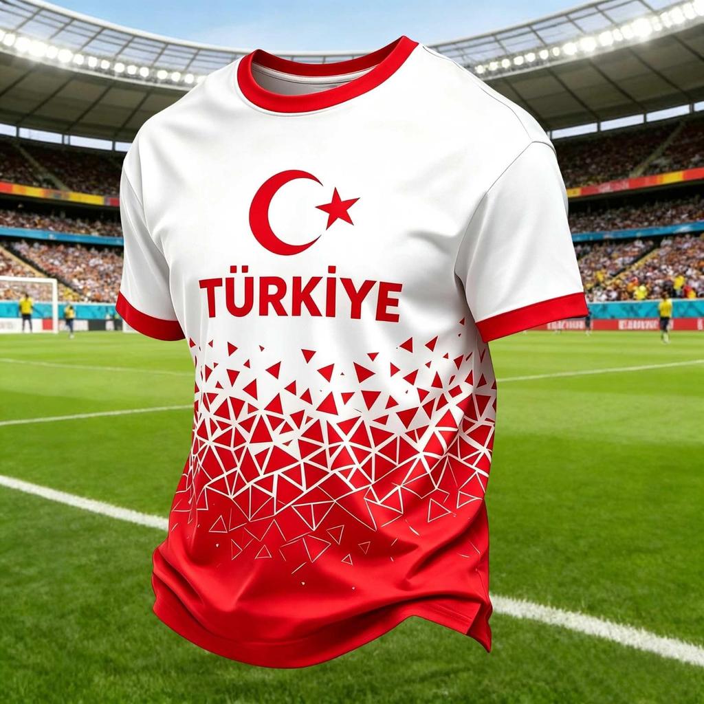 Men's Casual Crew Neck Short Sleeve Pullover T-Shirt Geometric Print Football Fan Top for Sports and Everyday Wear