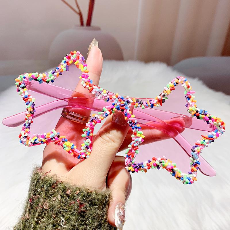 Fashion Star Shape Sunglasses with Colorful Jimmies Women Pink Shades Cute Pentagram Beach Sun Glasses Trendy Party Sunglasses