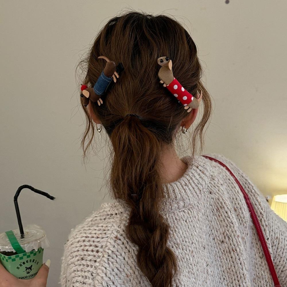 Cute Duck Bill Clip Cloth Horsetail Holder Trendy Dachshund Hairpin Hair Accessories