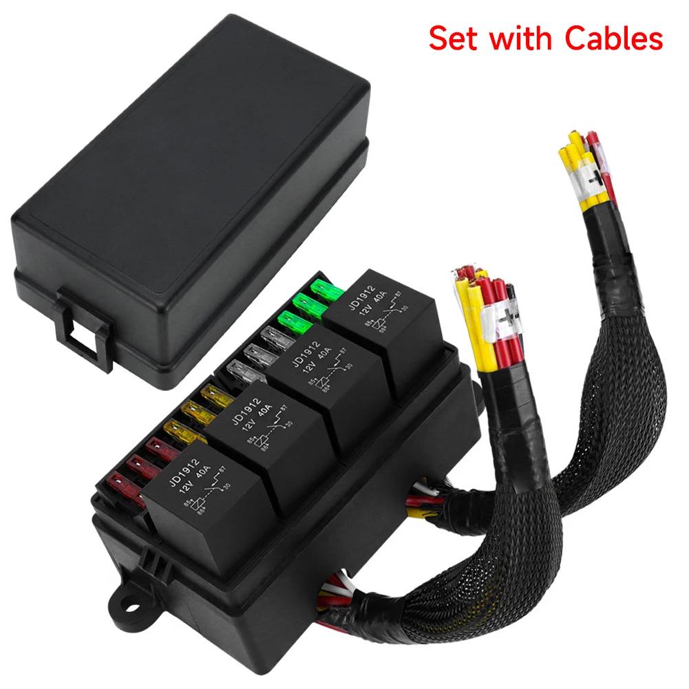 4 Relay Slots Car Fuse Relay Box 12V Pre-Wired Circuit Protection Car Fuse Holder 4 Relay Blocks Fuse for Car Truck RV Boat