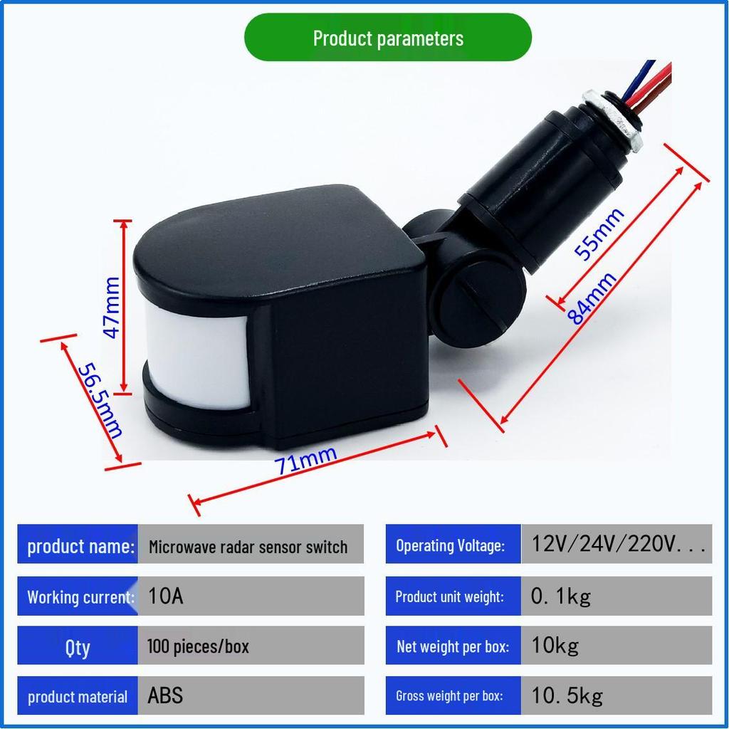 Radar Sensor Switch 220V Microwave Floodlight Controller with Smart Adjustable Delay