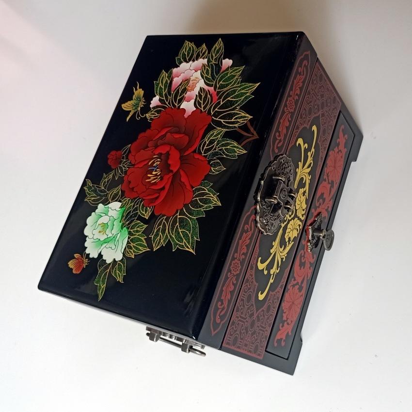 Винтажная лаковая шкатулка для украшений, Изысканный деревянный футляр для украшений ручной росписи в качестве свадебного подарка