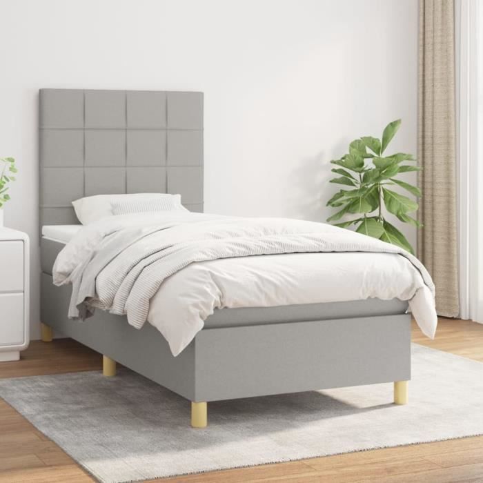3142297 vidaXL Divan Bed and Mattress Light Grey 90x190 Cm Fabric