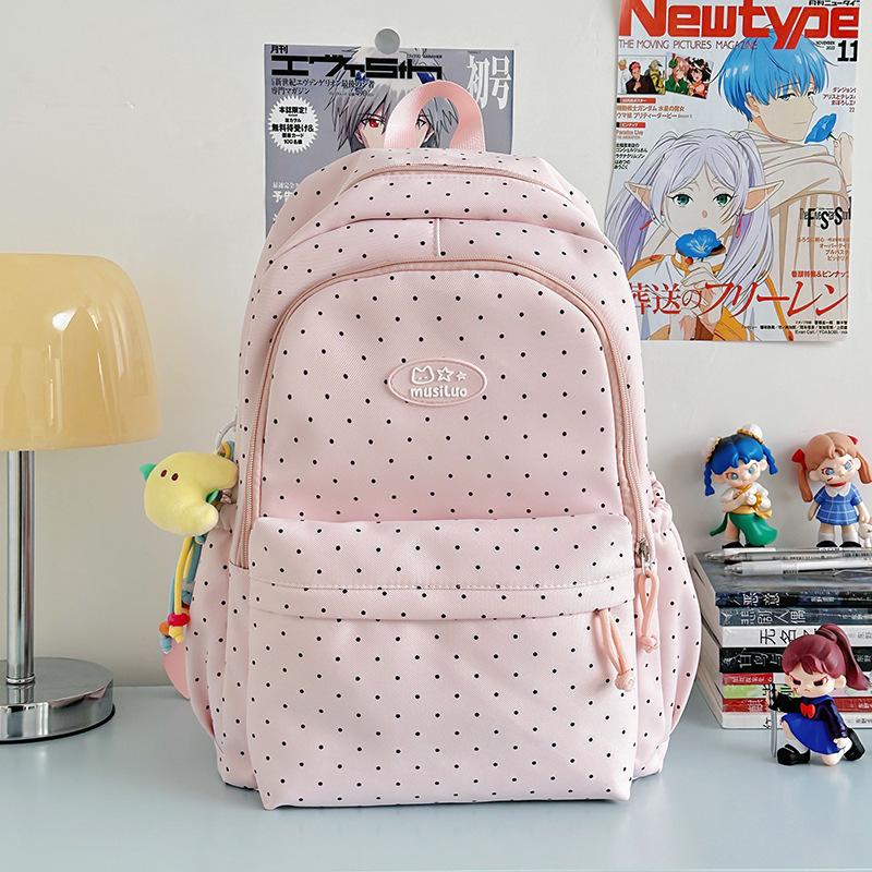 Schoolbag Small Fresh Sweet Cute Japanese College Wind Polka Dot Backpack Junior High School Students Casual Light Large Capacity Backpack