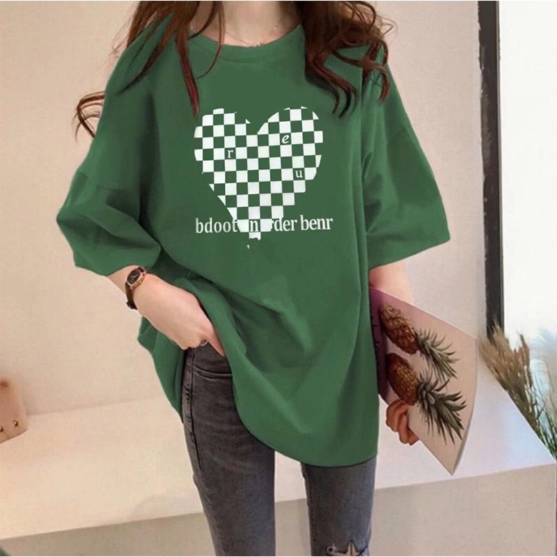 Cotton Loose Mid-length T-shirt Women's Summer Short-sleeved Heart-shaped Love Top Tide