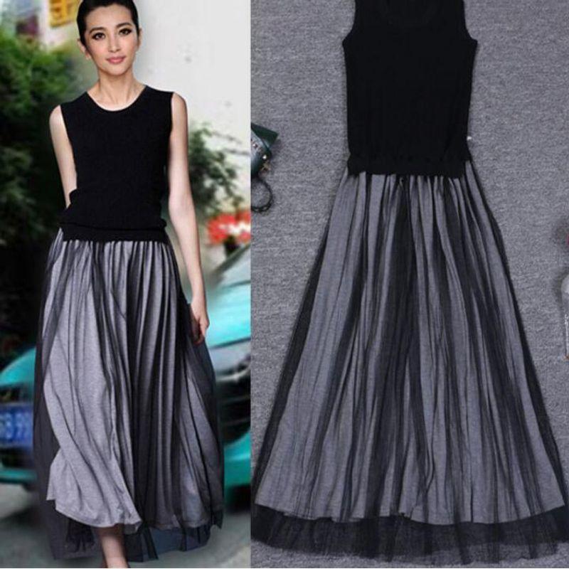 European Station Gauze Knitting Slim Sleeveless Dress