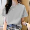 T-shirt da donna estiva larga di alta qualità, girocollo, tinta unita, manica corta, abbigliamento da lavoro da donna, maglietta a manica corta