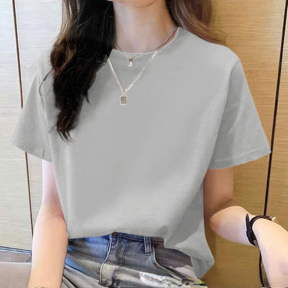 T-shirt da donna estiva larga di alta qualità, girocollo, tinta unita, manica corta, abbigliamento da lavoro da donna, maglietta a manica corta