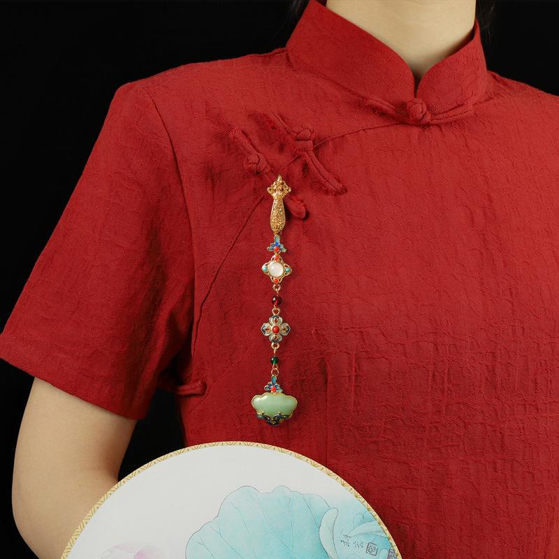 Dámské Cheongsam Qipao v čínském stylu Klopa Visící střapec Přívěsek Vintage Brož Elegantní styl Hanfu Doplňky