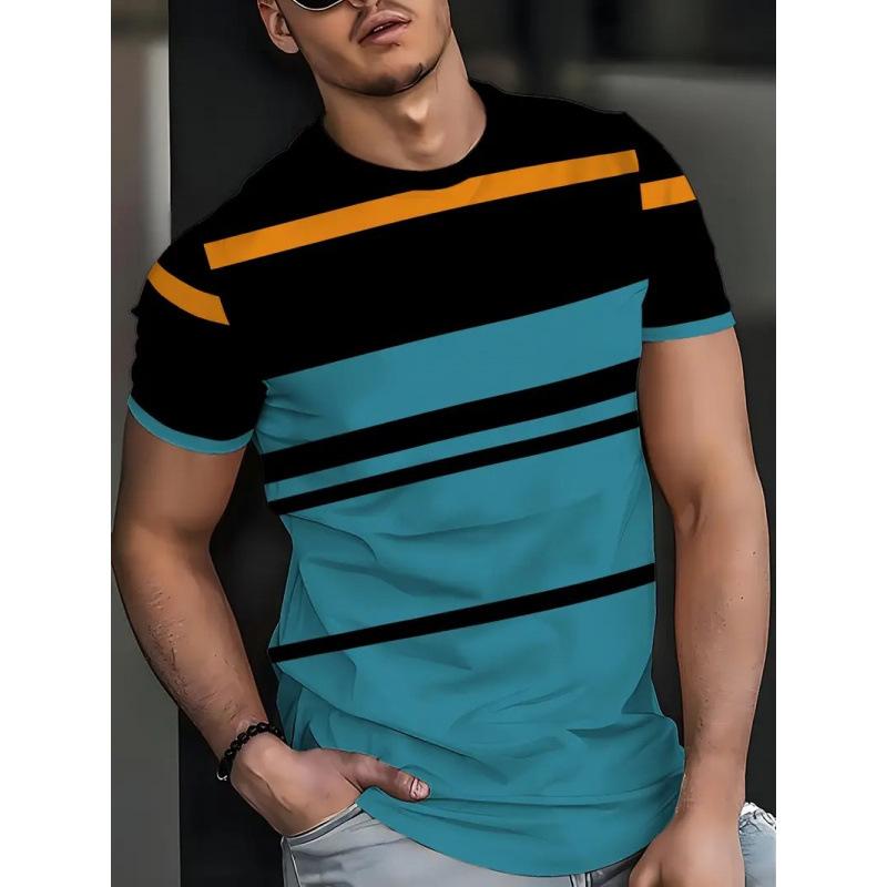 

Повседневная универсальная мужская футболка с коротким рукавом в клетку и полоску 6xl