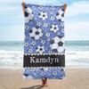 Personalisierte Strandtücher mit Namen für Erwachsene und Kinder, Sport-Thema Fußball, Personalisierte Badetücher für Reisen, Schwimmen, Strand, Fitnessstudio, Sport