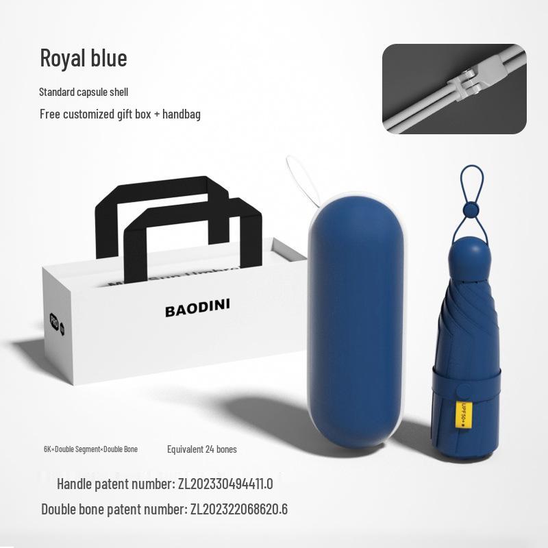 Compact Dual-Use Sun and Rain Umbrella with Black Glue Sunshade - Stylish Ladies' 5-Fold Capsule Design