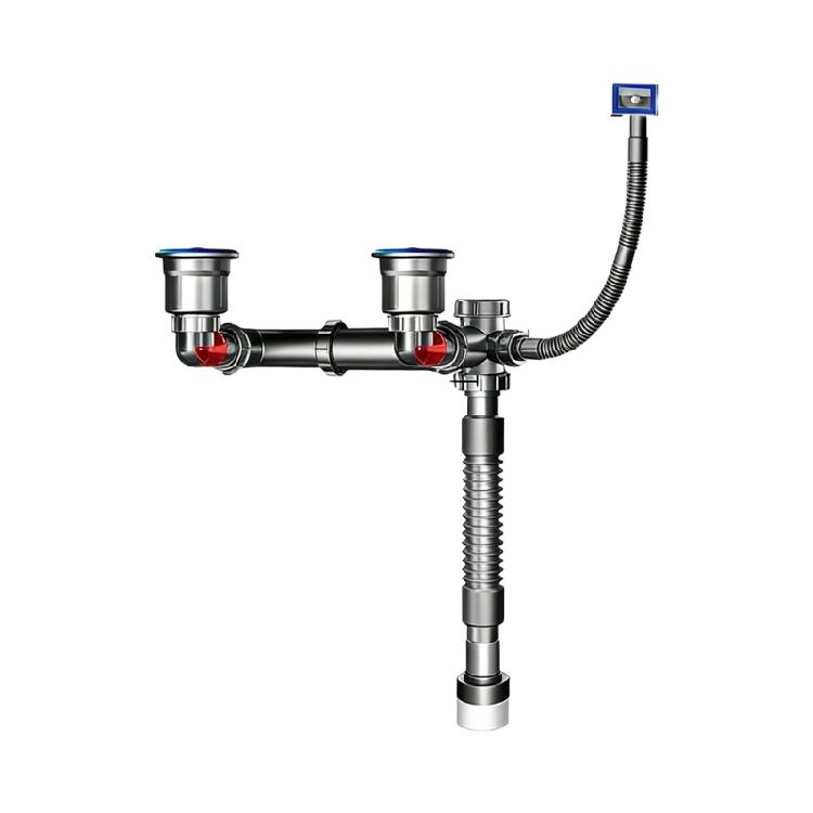 Heavy Duty Steel Double Sink Drainages Pipe Set Kitchen Sink Drain Designs for Best Water Discharge & Clog Resistance