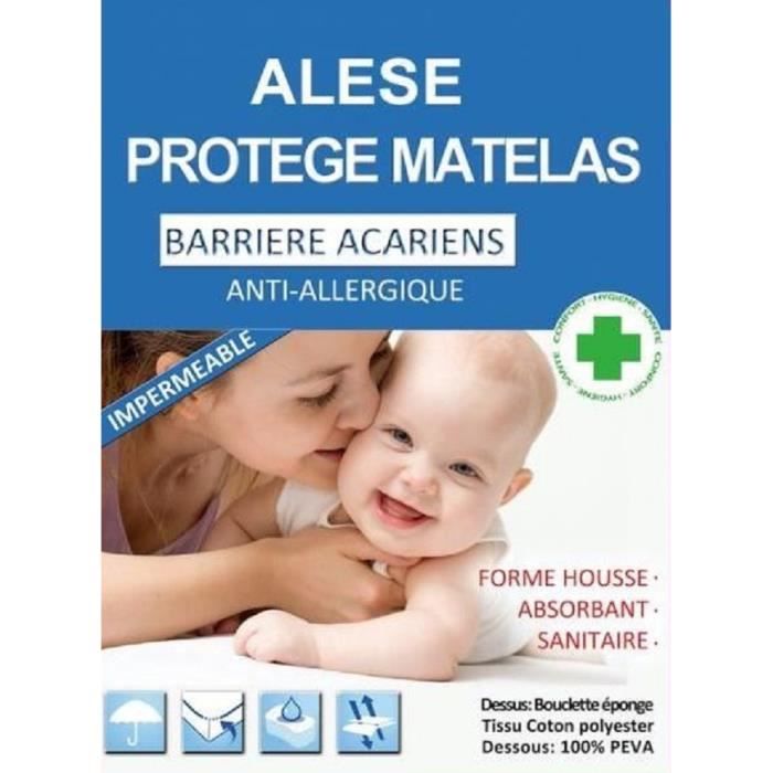 Alèses - Molleton et PVC - Blanc - 60 x 120 cm - Imperméable - Anti-acariens - Confortable