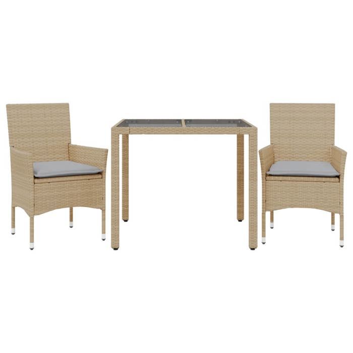 VidaXL Ensemble à manger de jardin et coussins 3 pcs beige rotin verre, ensemble de salle à manger d'extérieur, meuble de 3278561