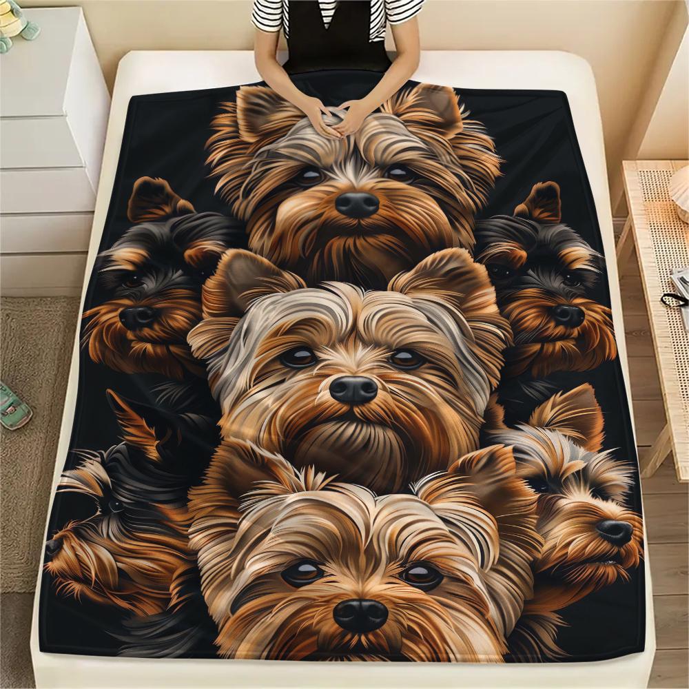 1 Stück Yorkshire-Hunde-Print Flanelldecke, Hohe Qualität, Bequem für alle Jahreszeiten, Heimdekoration, Wärme und Komfort, Perfekt für Weihnachtsgeschenke