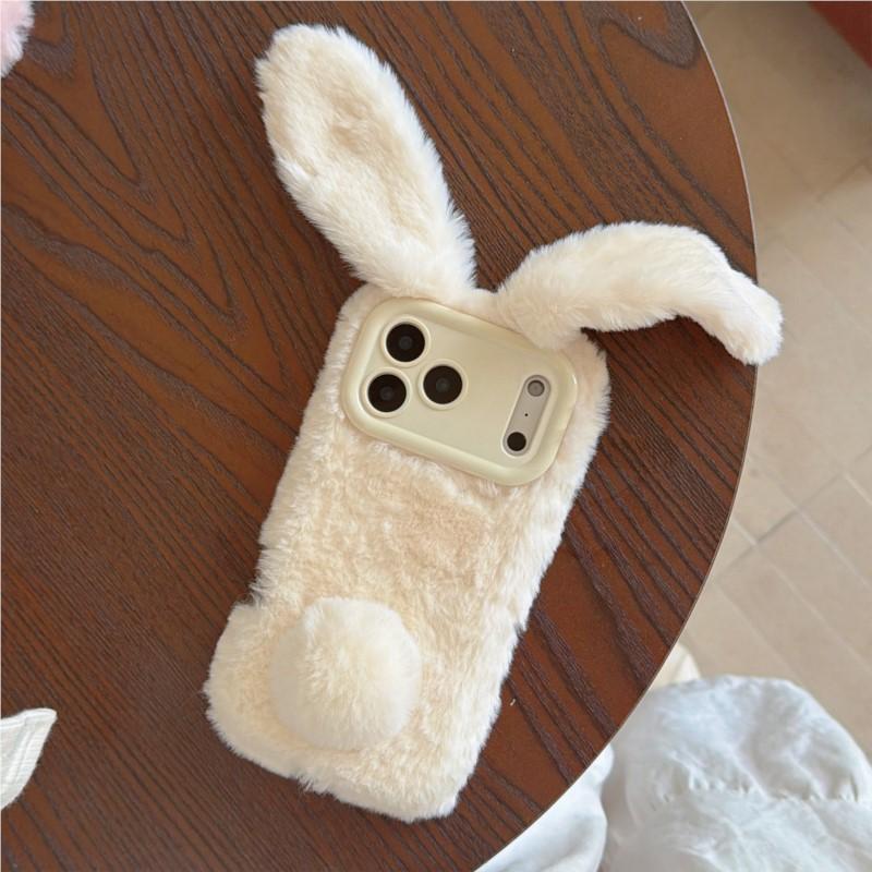 3D Rabbit Ears Warm Furry Plush Bunny Phone Case With Lanyard For Galaxy S25 Ultra 23 24 Ultra A14 15 35 54 56 A16 05S 36 Cover