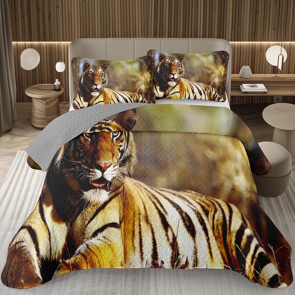 Tiger Quilt Set Twin King Size Wild Animal Tiger Bedspread for Adult Women Wildlife Print Bedding Western Farmhouse Coverlet Set