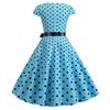 Retro Women's V Neck Short Sleeve Polka Dot Print Lace Up Waist Dress