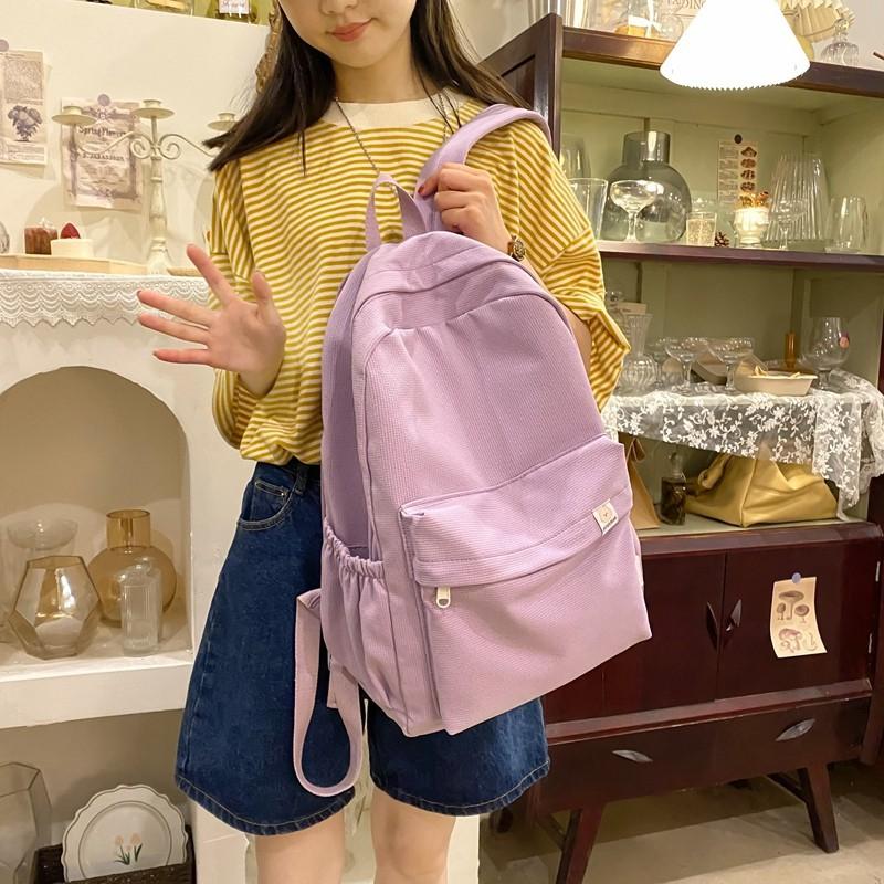 Schoolbag sweet soft sister solid color large capacity student schoolbag 1011 autumn new female college students ins light casual double