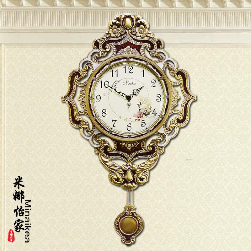 European Modern Large Silent Wall Clock with Metal Pendulum - Antique Quartz, Simple and Creative Design for Living Room