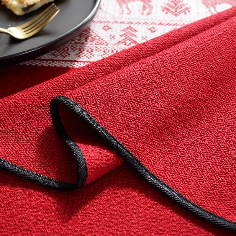 Cross Border American Christmas Knitted Jacquard Deer Red Tablecloth Big Red Tassel Table Cloth Rectangular Tablecloth