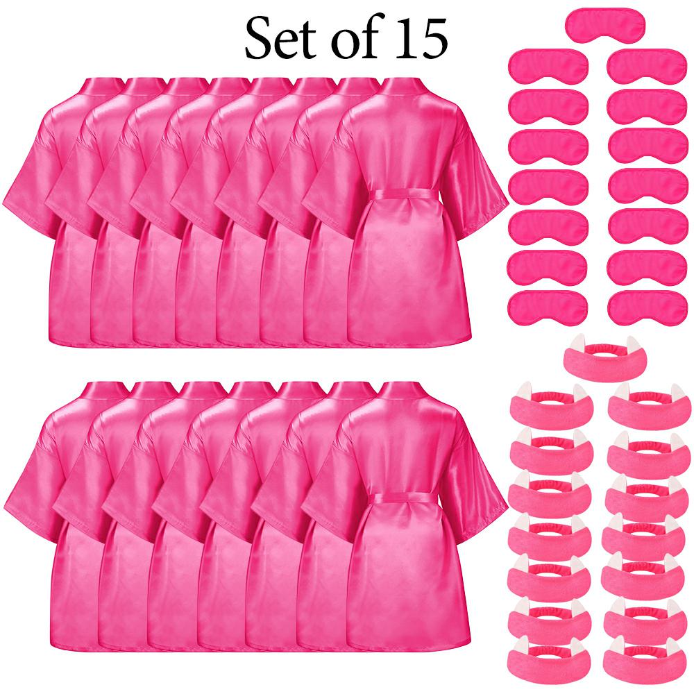 

6-15Pack Spa Party Robes Kimono Girl Birthday Favors Kids Satin Bathrobe Slumber Party Costume Supplies Women Headband Blindfold Set Size of 6