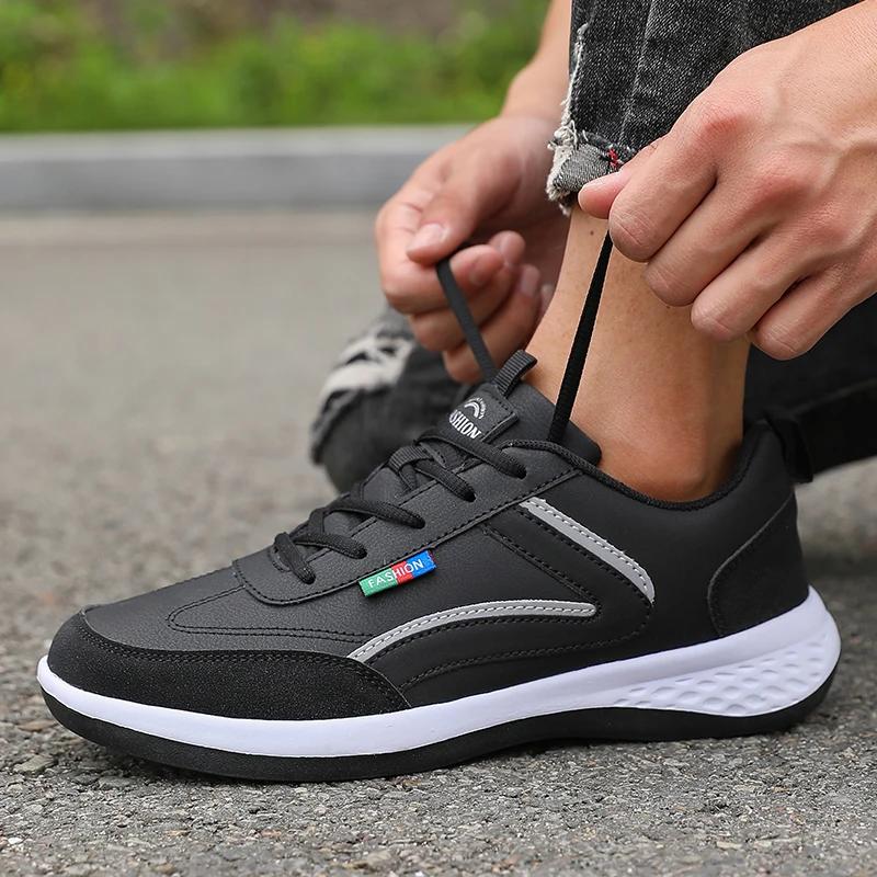 Pu Leather Men Shoes Sneakers Lightweight Shock Absorb Breathable Casual Running Shoes Non-slip Footwear Men Vulcanized Shoes