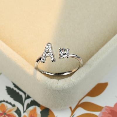 Kryształowy początkowy pierścionek z literą AZ dla kobiet złoty kolor regulowane pierścienie otwierające alfabet obrączka biżuteria na palce