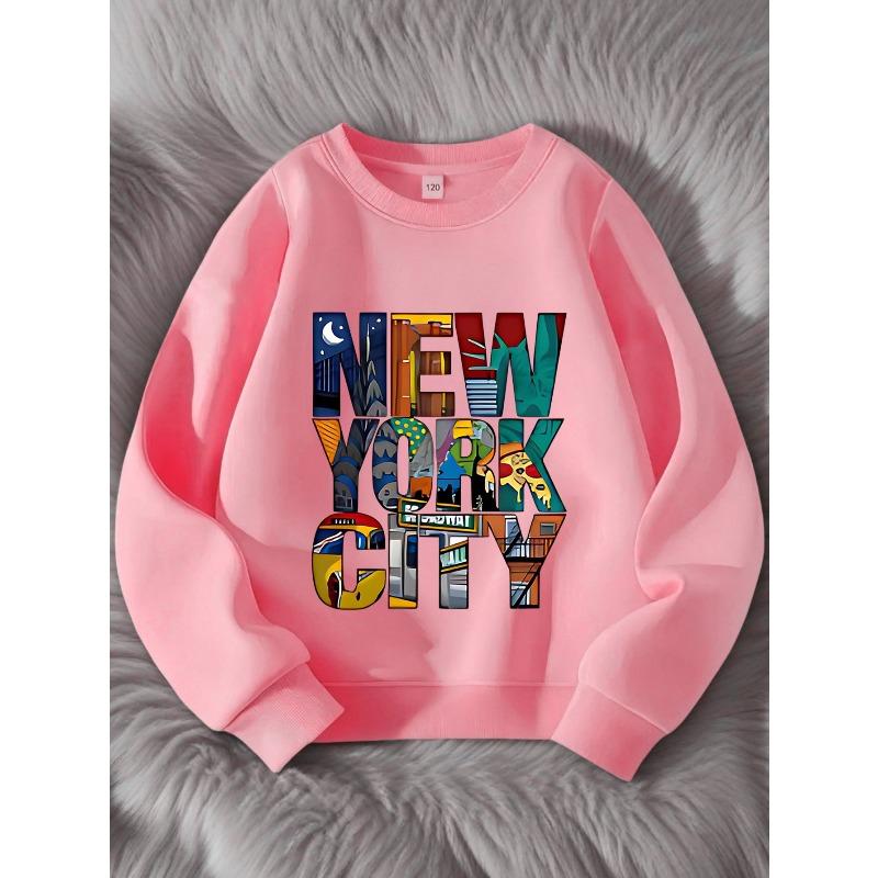 Kids "New York City" Print Crewneck Sweatshirt, Soft Comfortable Long Sleeve Casual Top